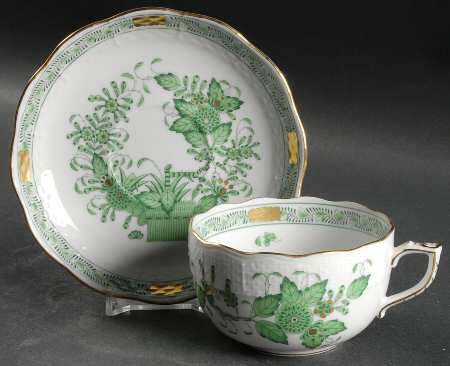 Indian Basket Green (FV) Flat Cup & Saucer Set