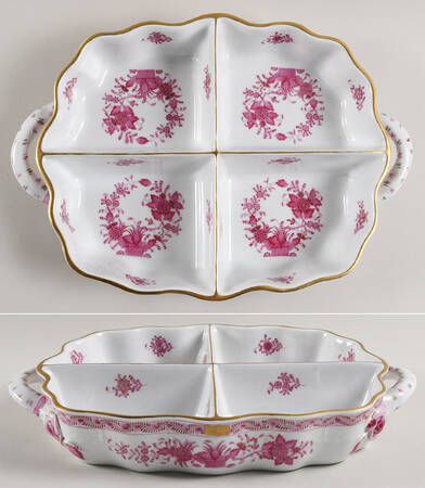 Indian Basket Raspberry (P) 4 Part Handled Hors d'Oeuvre Dish