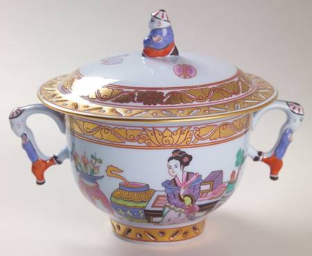 Ming (Blue Background) Sugar Bowl & Lid