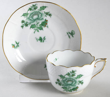Nanking Bouquet Vert Green (NBV) Flat Demitasse Cup & Saucer Set