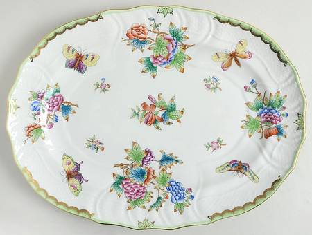 Queen Victoria (Green Border) 14" Oval Serving Platter