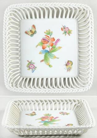 Queen Victoria (Green Border) 7" Square Open Weave Basket