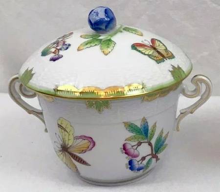 Queen Victoria (Green Border) Cream Soup Bowl & Lid Set