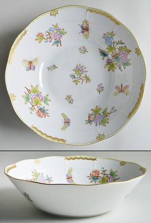 Queen Victoria (Green Border) 12" Large Salad Serving Bowl