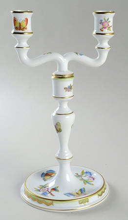 Queen Victoria (Green Border) Double Light Candlestick