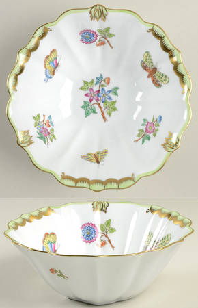 Queen Victoria (Green Border) 6" Round Fluted Bowl