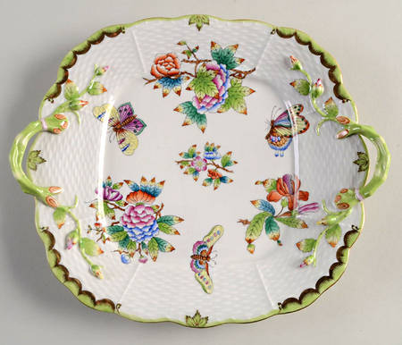 Queen Victoria (Green Border) Square Handled Cake Plate