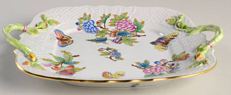 Queen Victoria (Green Border) Square Handled Cake Plate