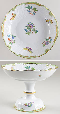 Queen Victoria (Green Border) Round Compote (Height X Width)