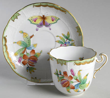 Queen Victoria (Green Border) Chocolate Cup & Saucer Set