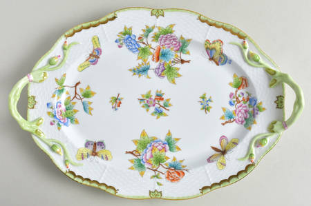 Queen Victoria (Green Border) 14" Oval Handled Platter