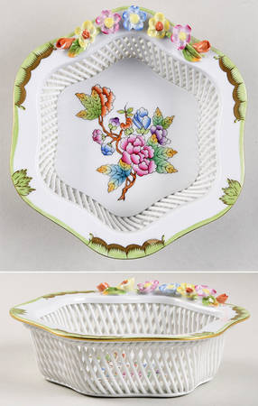 Queen Victoria (Green Border) 6" Open Weave Basket