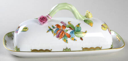 Queen Victoria (Green Border) Rectangular Covered Butter