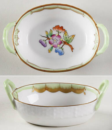 Queen Victoria (Green Border) 2" Small Oval Handled Basket