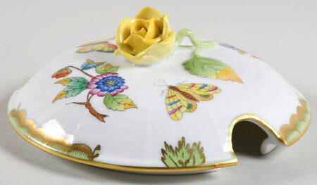 Queen Victoria (Green Border) Lid for Jam/Jelly w/Attached Underplate