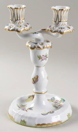 Queen Victoria (Green Border) 9" Double Light Candlestick