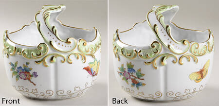 Queen Victoria (Green Border) Medium Basket with Handle