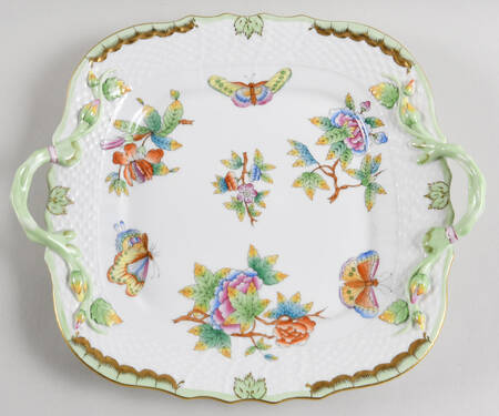 Queen Victoria (Green Border) Square Handled Cake Plate