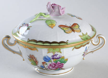 Queen Victoria (Green Border) Cream Soup Bowl & Lid Set