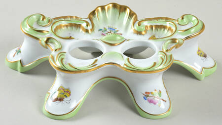 Queen Victoria (Green Border) Double Ink Stand No Inserts Or Lids