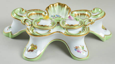 Queen Victoria (Green Border) Double Ink Stand 7 Inserts with Lids