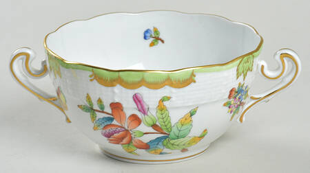 Queen Victoria (Green Border) Flat Cream Soup Bowl