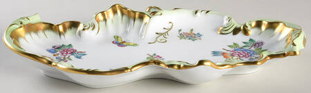 Queen Victoria (Green Border) 2 Section Rococo Dish