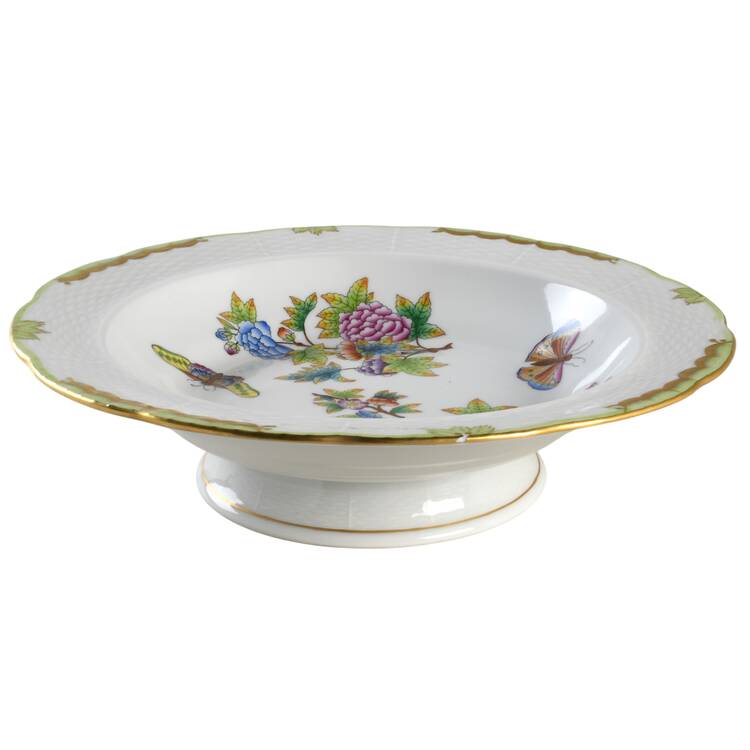 Queen Victoria (Green Border) Footed Bowl No Lid
