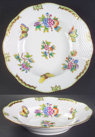 Queen Victoria (Green Border) Rim Soup Bowl