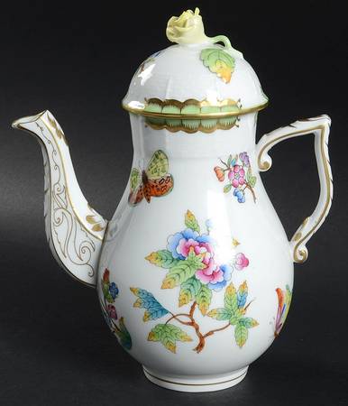 Queen Victoria (Green Border) Small Coffee Pot & Lid
