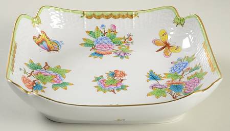 Queen Victoria (Green Border) 10" Large Square Fruit Bowl