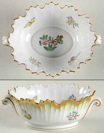 Queen Victoria (Green Border) Oval Open Candy Dish