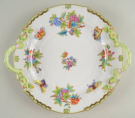 Queen Victoria (Green Border) 13" Handled Chop Plate (Round Platter)