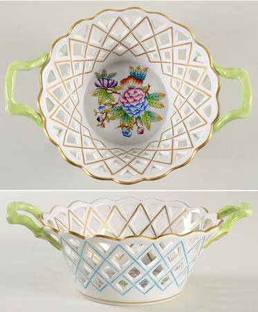 Queen Victoria (Green Border) 6" Round Open Weave Basket