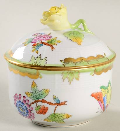 Queen Victoria (Green Border) Mini Sugar Bowl & Lid