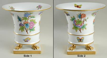 Queen Victoria (Green Border) 7" Claw Footed Urn Vase