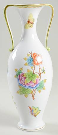 Queen Victoria (Green Border) 13" Handled Vase