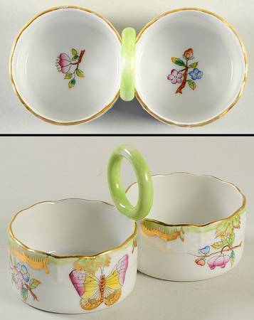 Queen Victoria (Green Border) Double Salt Dip