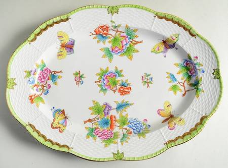 Queen Victoria (Green Border) 13" Oval Serving Platter