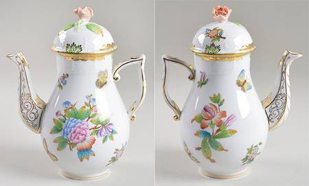 Queen Victoria (Green Border) Small Coffee Pot & Lid