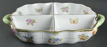 Queen Victoria (Green Border) 4 Part Handled Hors d'Oeuvre Dish
