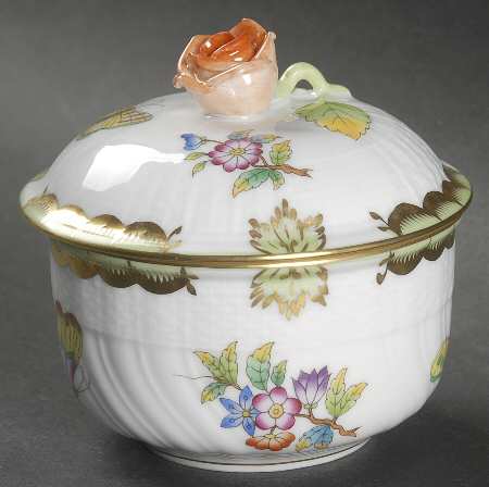 Queen Victoria (Green Border) Mini Sugar Bowl & Lid