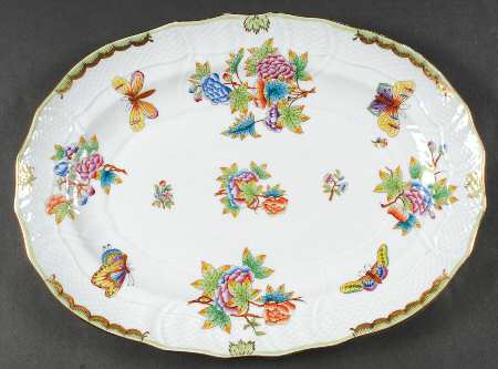 Queen Victoria (Green Border) 15" Oval Serving Platter