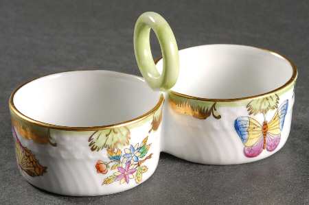 Queen Victoria (Green Border) Double Salt Dip
