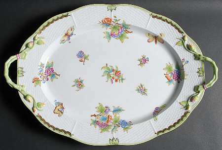 Queen Victoria (Green Border) 20" Oval Handled Serving Platter