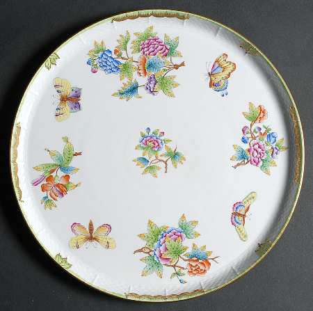 Queen Victoria (Green Border) 12" Round Torte Plate
