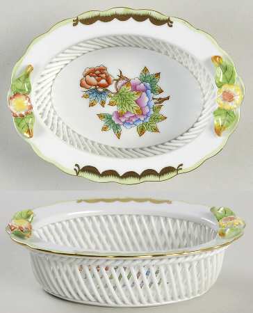 Queen Victoria (Green Border) 5" Oval Open Weave Basket