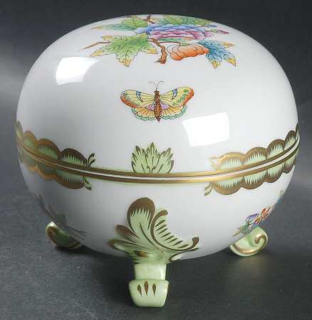 Queen Victoria (Green Border) 4" Round Bon Bon & Lid