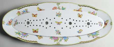 Queen Victoria (Green Border) 24' Fish Platter & Strainer
