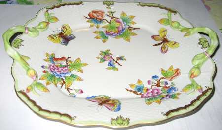 Queen Victoria (Green Border) Square Handled Cake Plate
